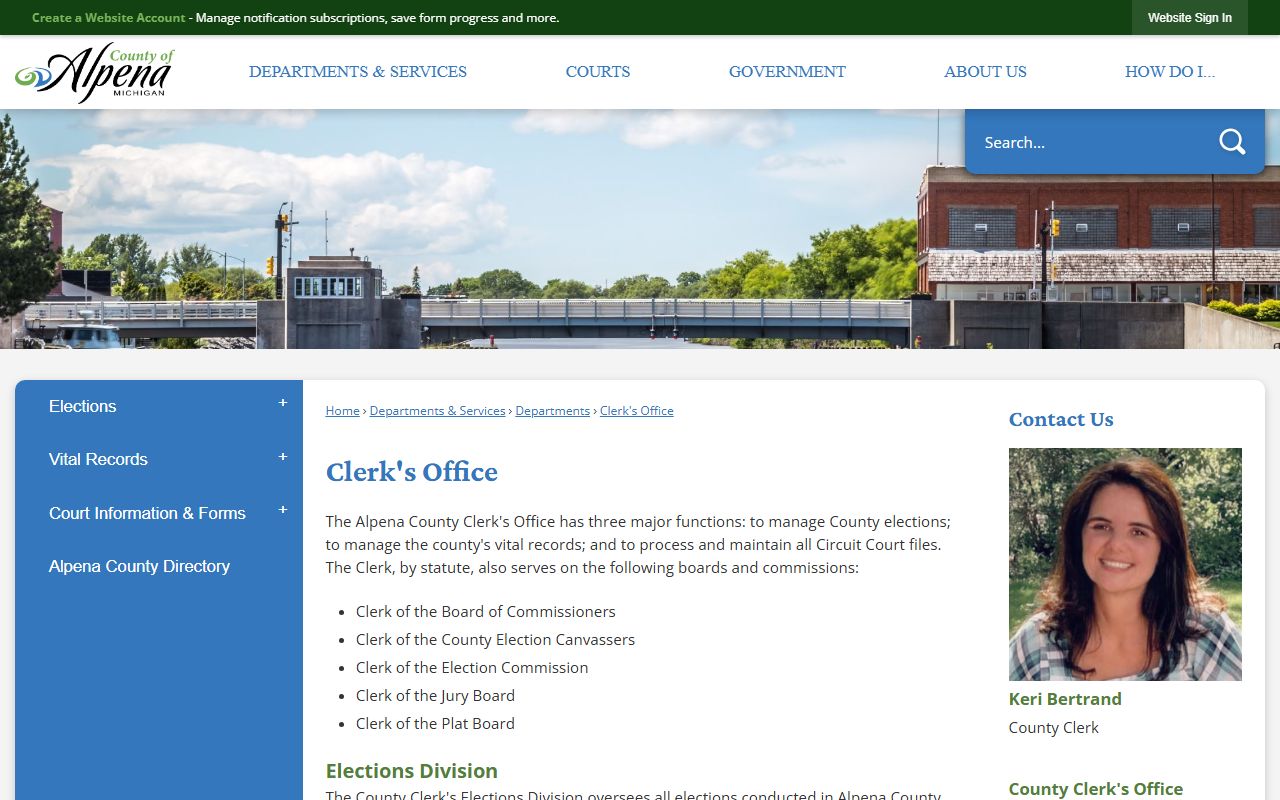Alpena County Clerk's Office records page