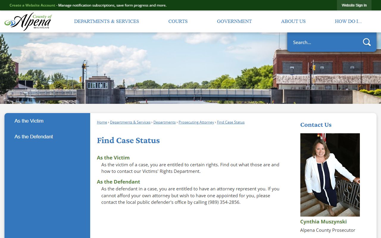 Alpena County arrest records and charge status routing through the prosecutor case status page