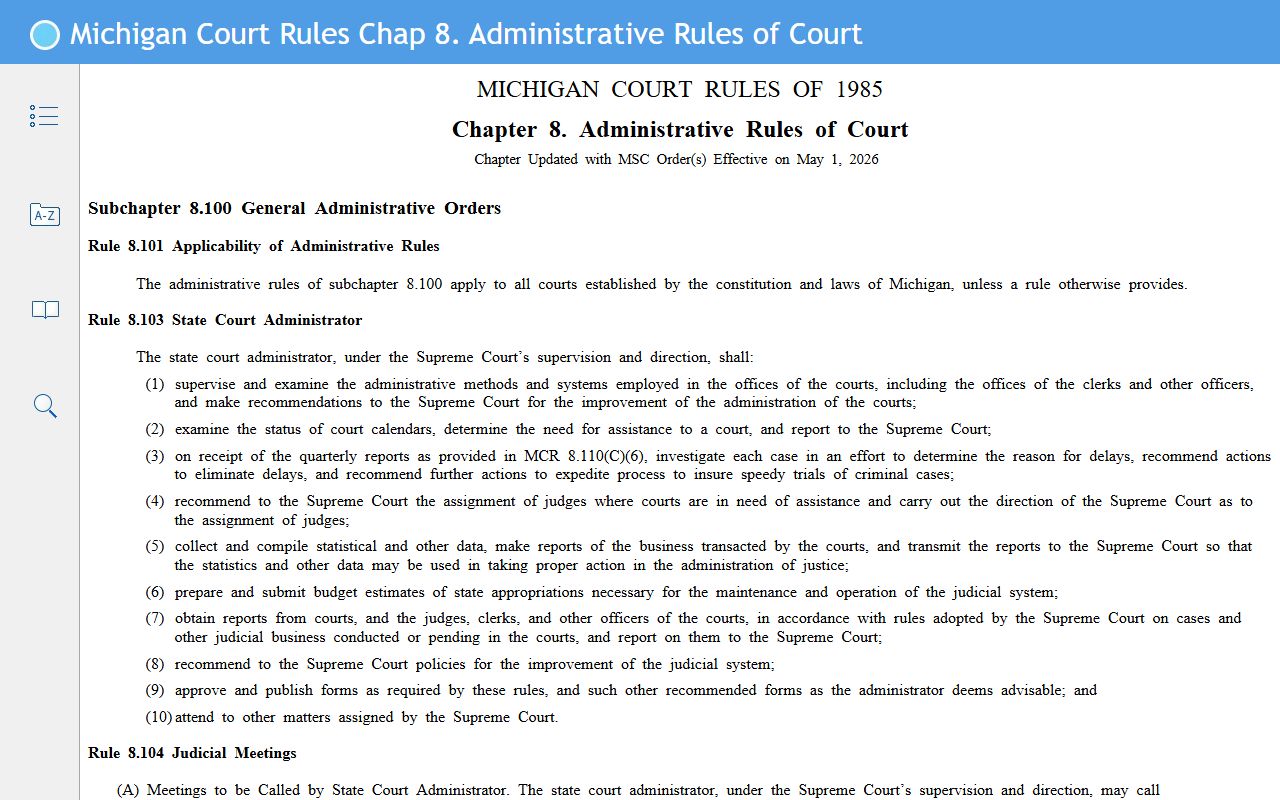 Alpena County court records governed by Michigan Court Rule 8.119