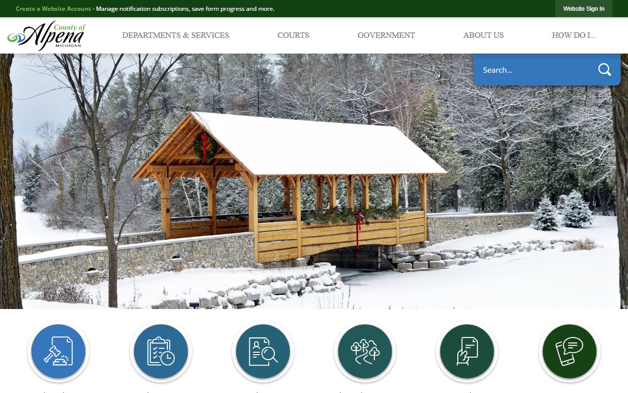 Alpena County homepage hub for court records and county offices