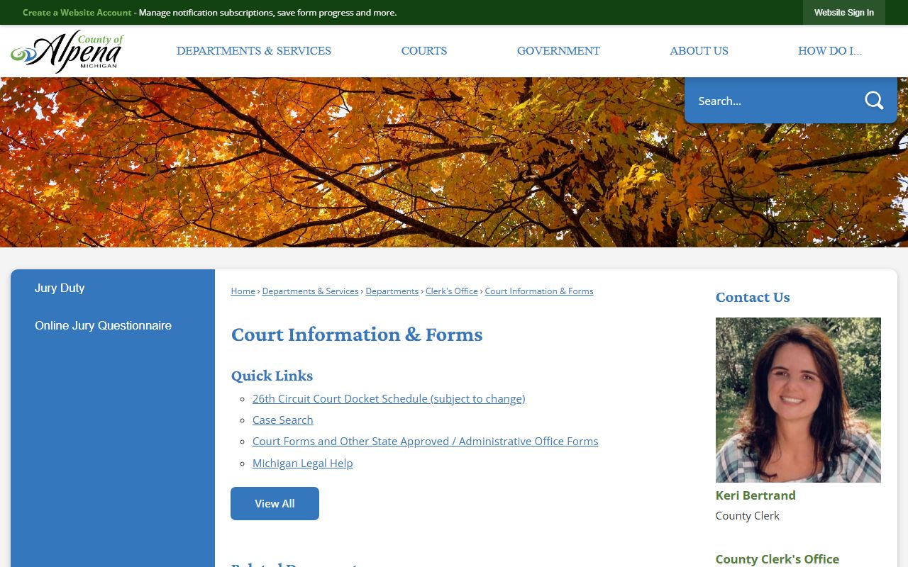 Alpena County court information and forms hub for court records search