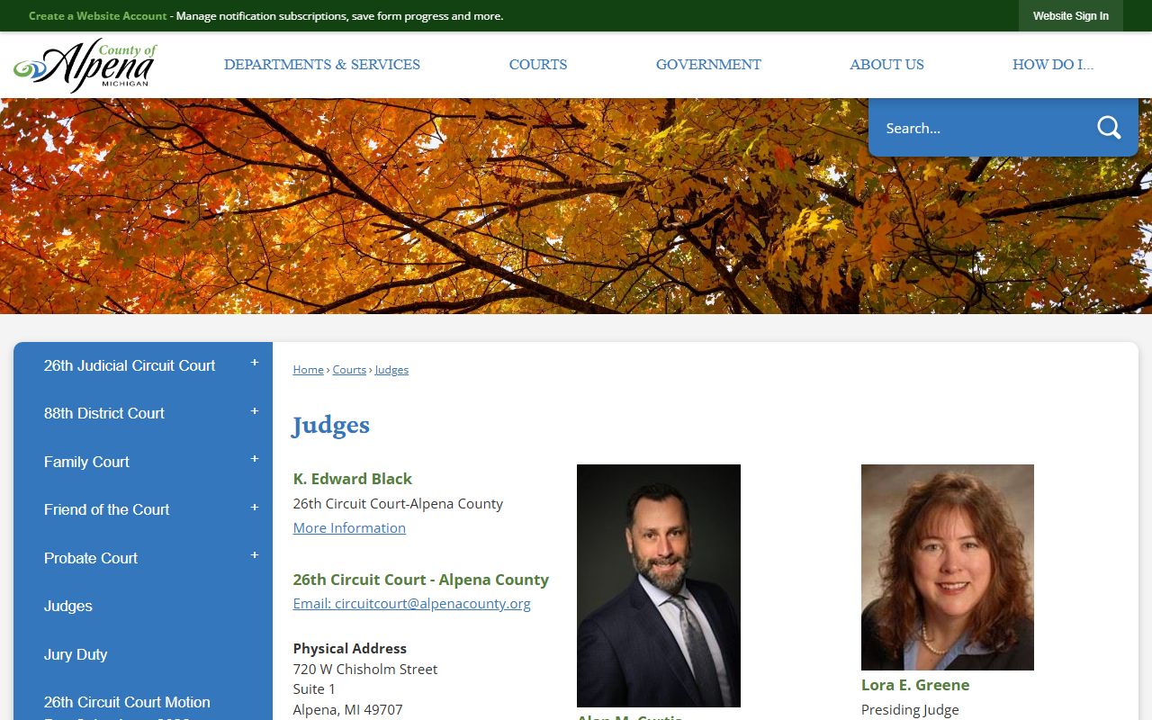 Alpena County judges and court assignments for court records