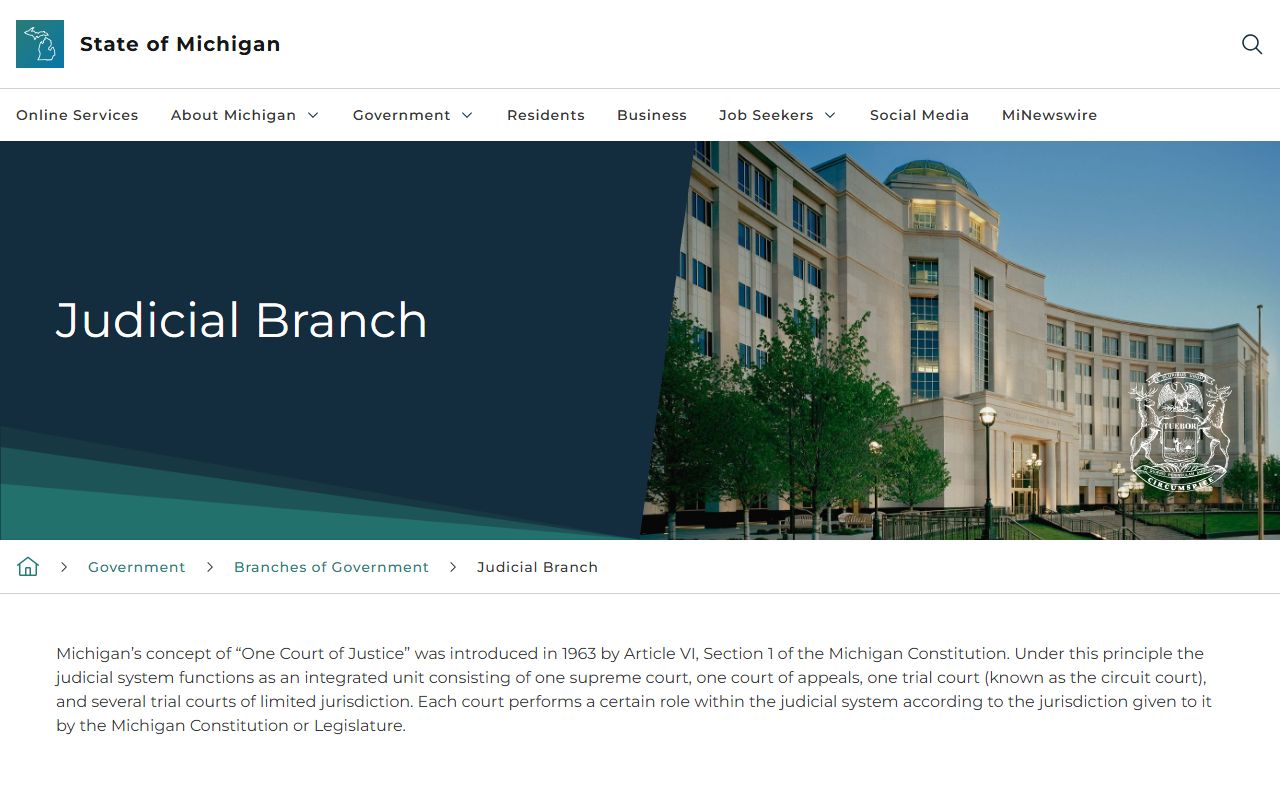 Michigan judicial branch overview supporting Alpena County court records