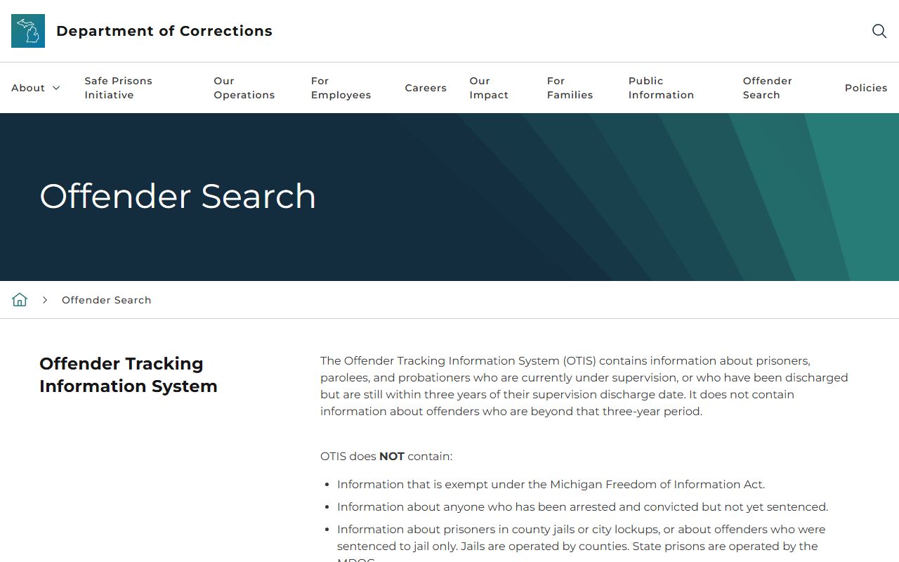 Alpena County inmate MDOC OTIS state offender search