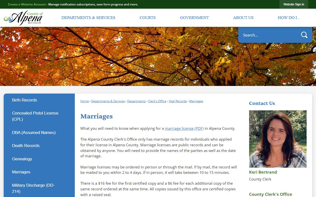 Alpena County marriage/divorce records