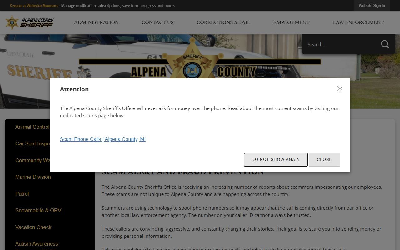 Alpena County warrant - sheriff scam warning
